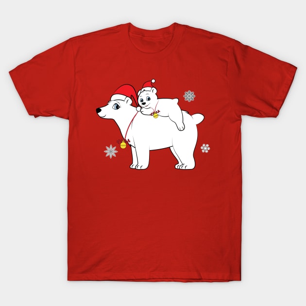 Mama Polar Bear and Baby Bear at Christmas T-Shirt by PenguinCornerStore